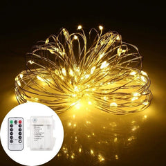 Copper Wire Fairy LED String Lights - 3AA Battery Operated | 8 Function Remote Control | IP44 Waterproof | Warm White