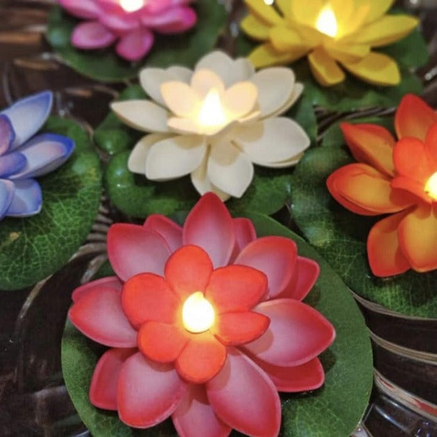 LED Lotus Floating Tea Light Flower | Water Sensor | Mix Color