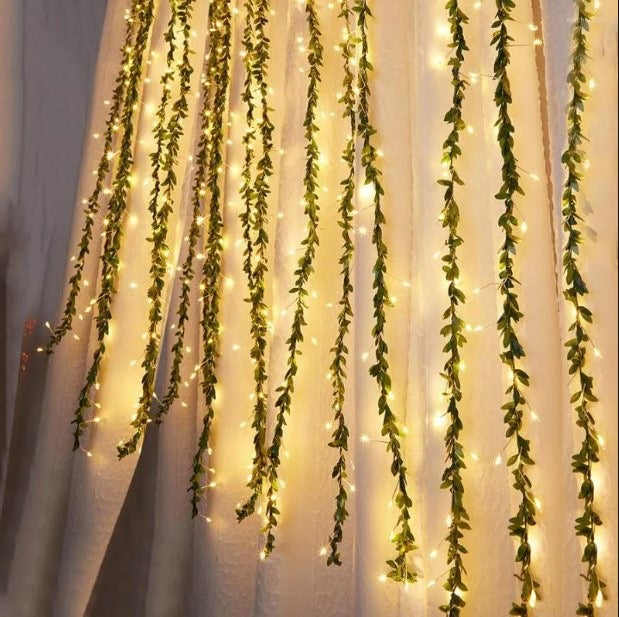 3x1M 300 LED Artificial Plant Green Leaf Curtain String Light USB 8 Modes Christmas wedding Fairy Lights