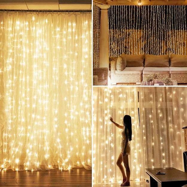 Curtain Lights | Copper Wire Fairy LED String - USB Powered | 8 Function Remote Control - Warm White