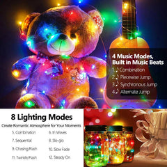 Music Beats Sync Copper Wire Fairy LED String Lights - 3AA Battery Operated | 12 Function Remote Control | IP44 Waterproof | Multi