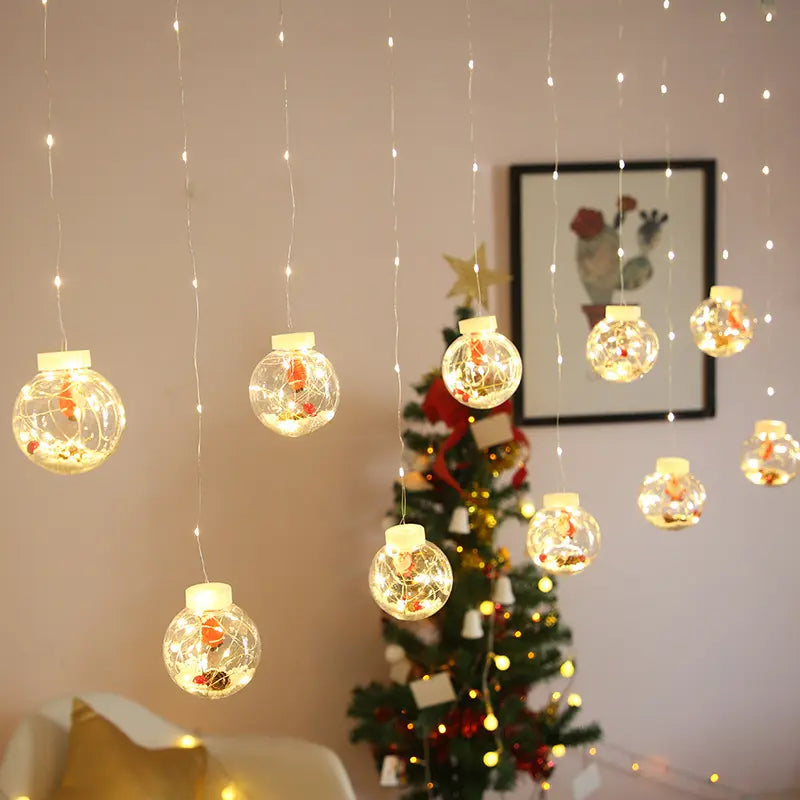 LED Ball Wishing Ball Curtain String Light Santa Inside Hanging Light Curtain String Wish Ball Curtain Lights | 10 Wish Balls | Warm White LED