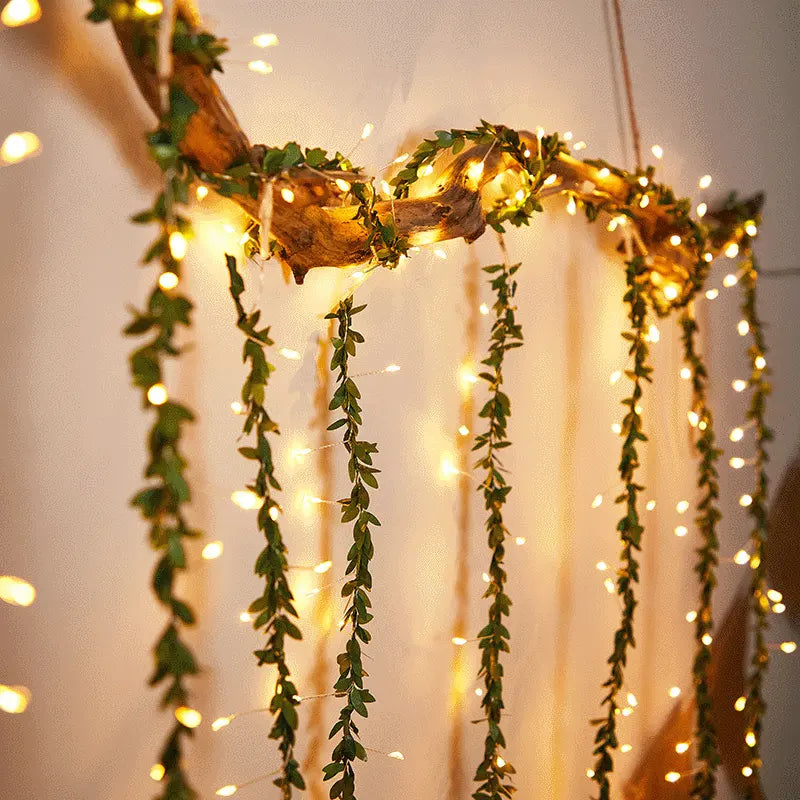 3x1M 300 LED Artificial Plant Green Leaf Curtain String Light USB 8 Modes Christmas wedding Fairy Lights