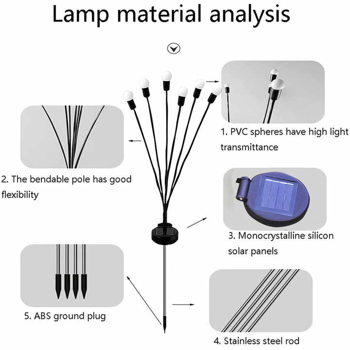 8 Led Solar Powered Wind-powered Swaying Firefly Lamp Garden Outdoor Waterproof Rgb Firefly Garden Light