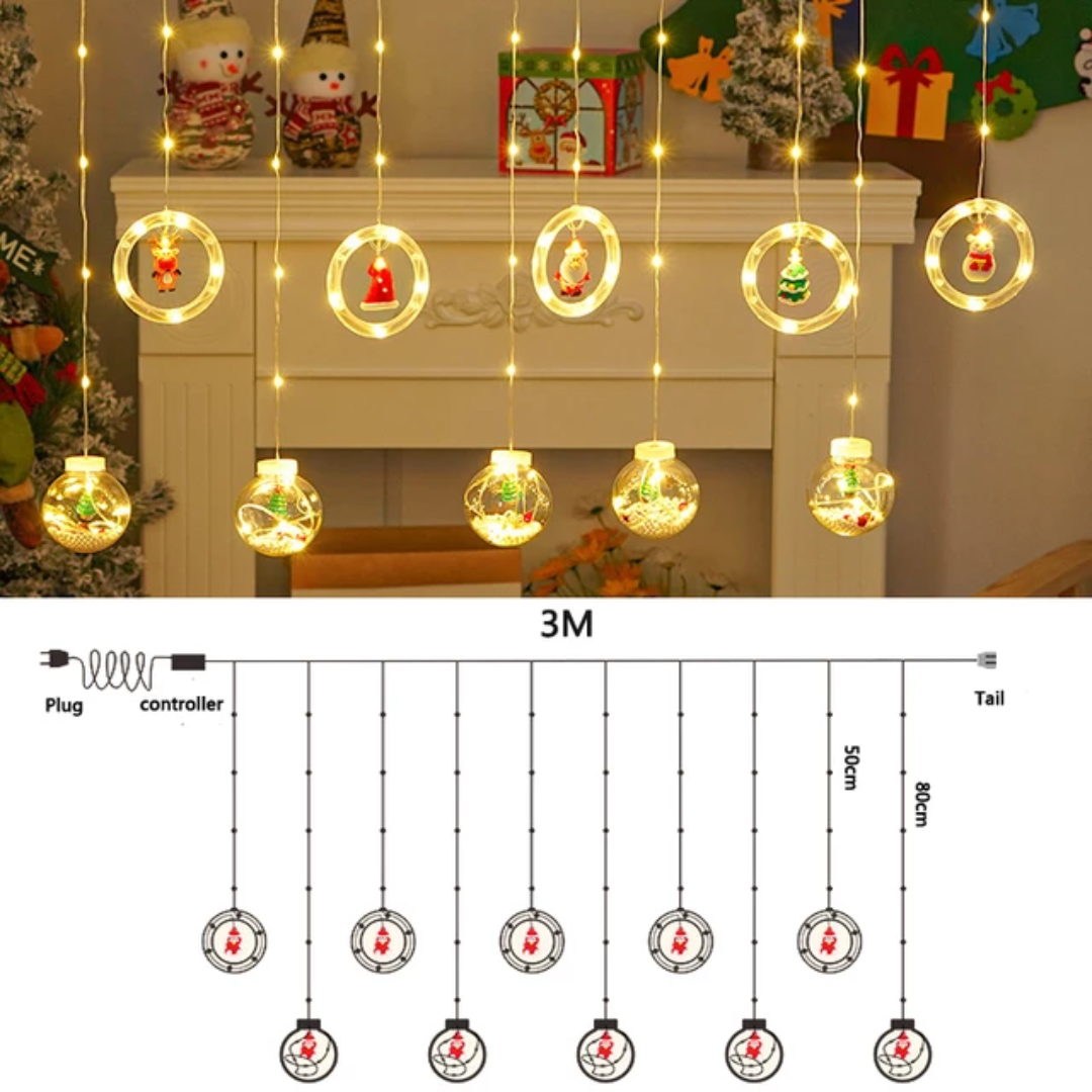 Christmas Rings + Balls Curtain Lights | Warm White LED