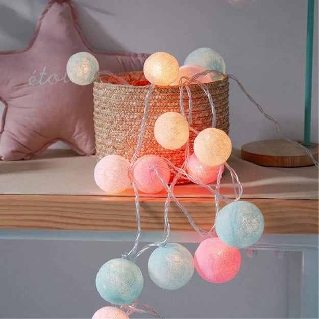 Set of 3 String lights santa wishball curtain, fairy light, cotton ball