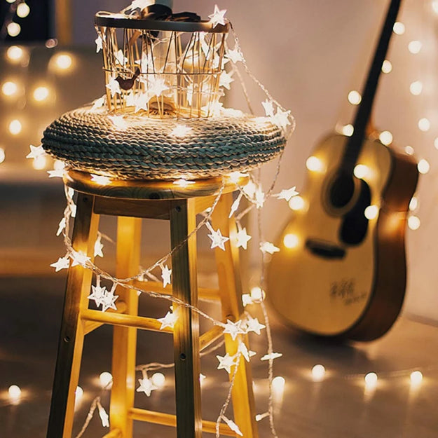 Star String Lights - 3AA Battery + USB Operated | Warm White LED